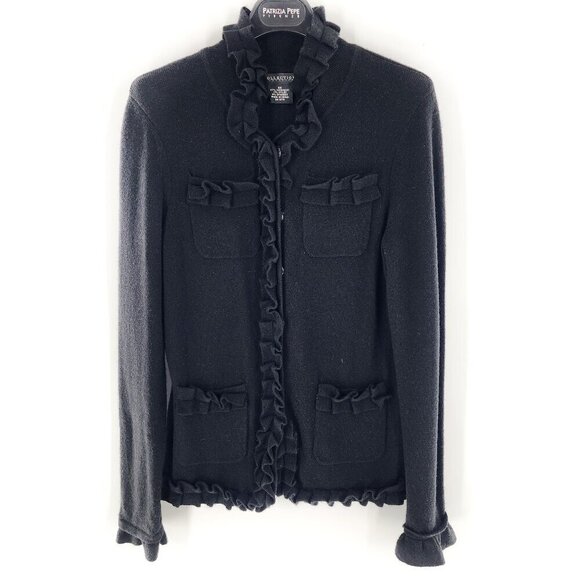 COLLECTION FIFTY NINE Ruffle Trim 4-Pocket Snap-Front Cashmere Cardigan - Picture 1 of 3